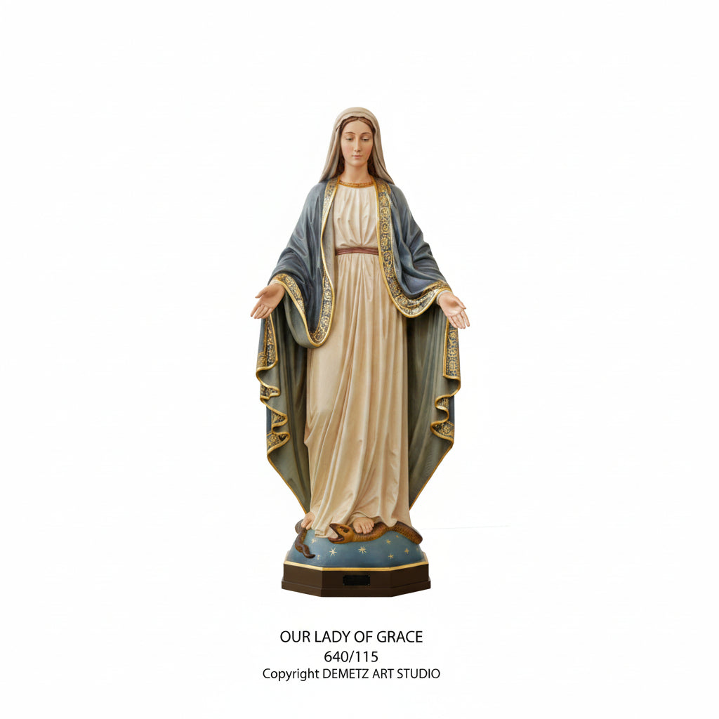 Wood Carved Statue of Mary, Our Lady of Grace by Demetz (640/115)