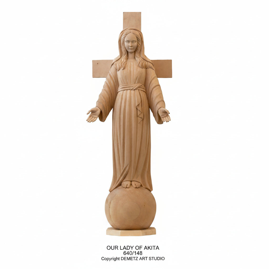 Wood Carved Statue of Our Lady of Akita by Demetz (640/148)