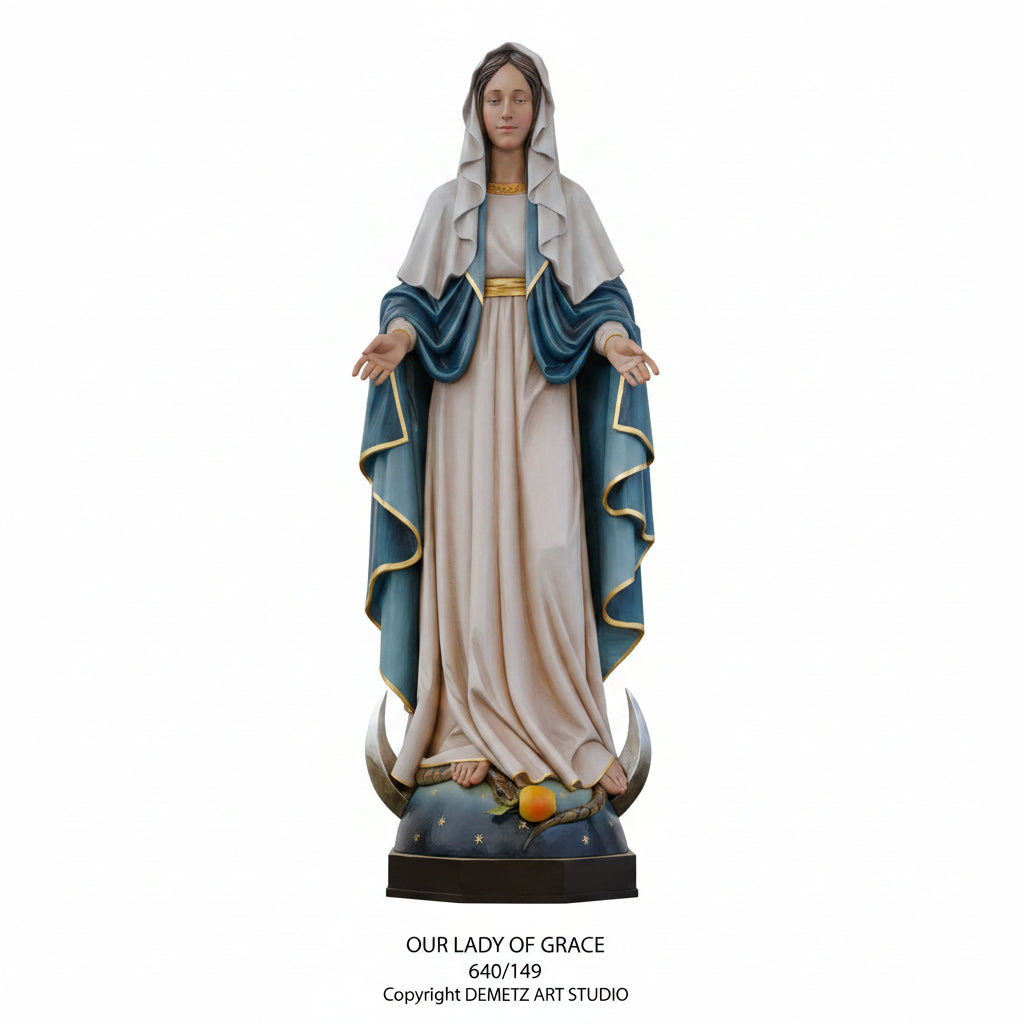 Wood Carved Statue of Mary, Our Lady of Grace by Demetz (640/149)