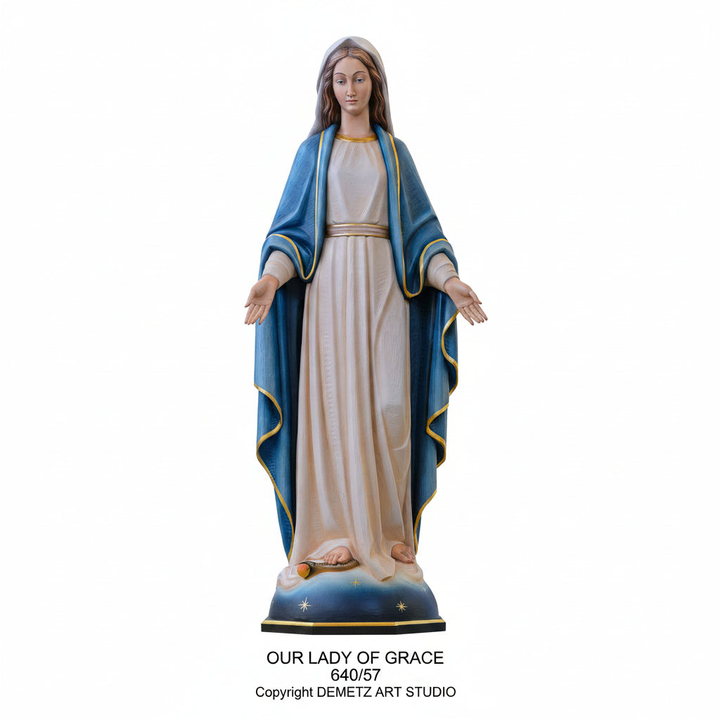 Wood Carved Statue of Mary, Our Lady of Grace by Demetz (640/57)