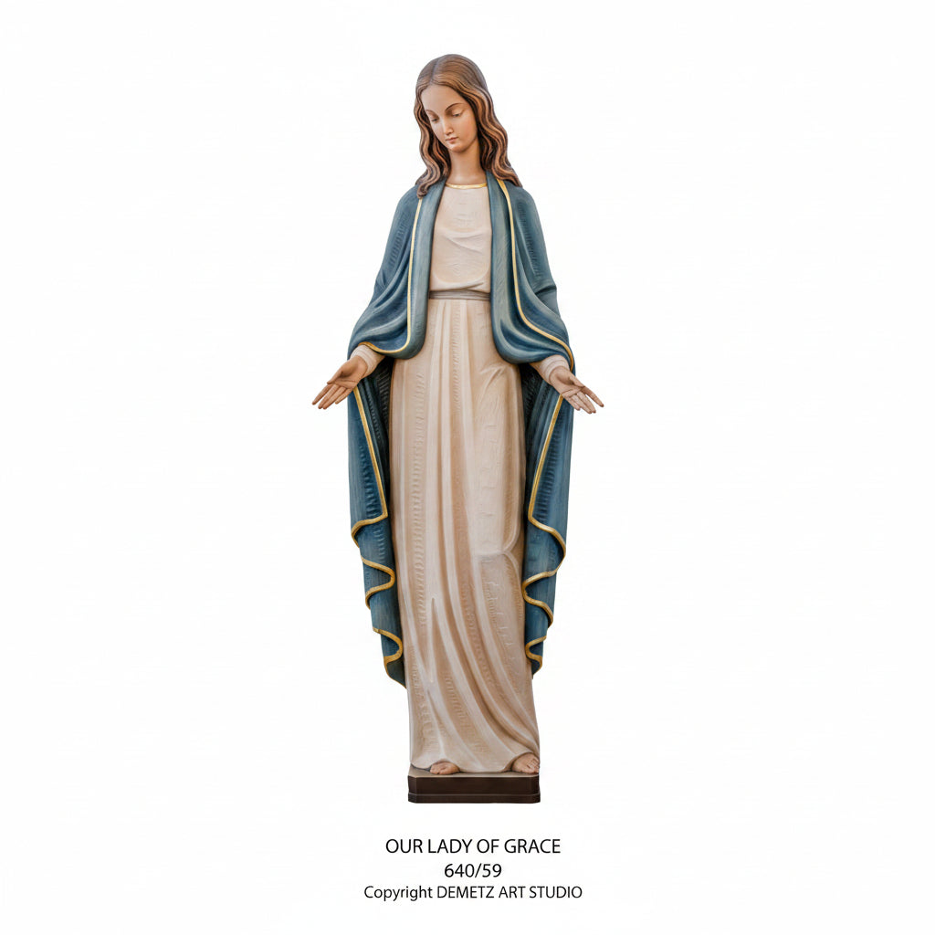 Wood Carved Statue of Mary, Our Lady of Grace by Demetz (640/59)