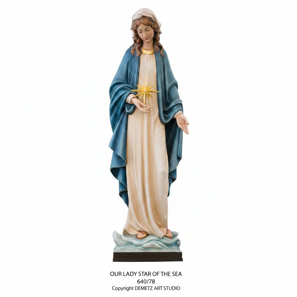 Wood Carved Statue of Our Lady Star of The Sea by Demetz (640/78)