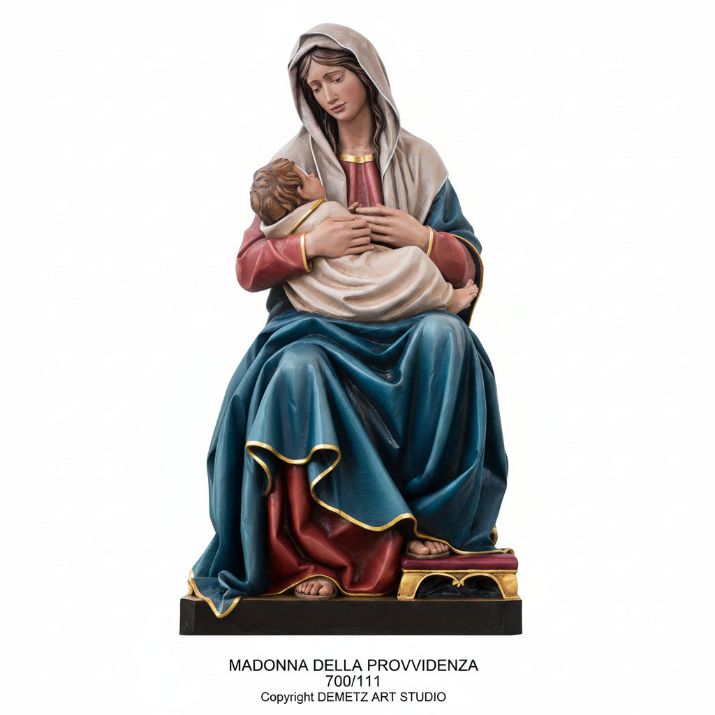 Wood Carved Statue of Mary, Our Lady of Divine Providence Sitting by Demetz (700/111)