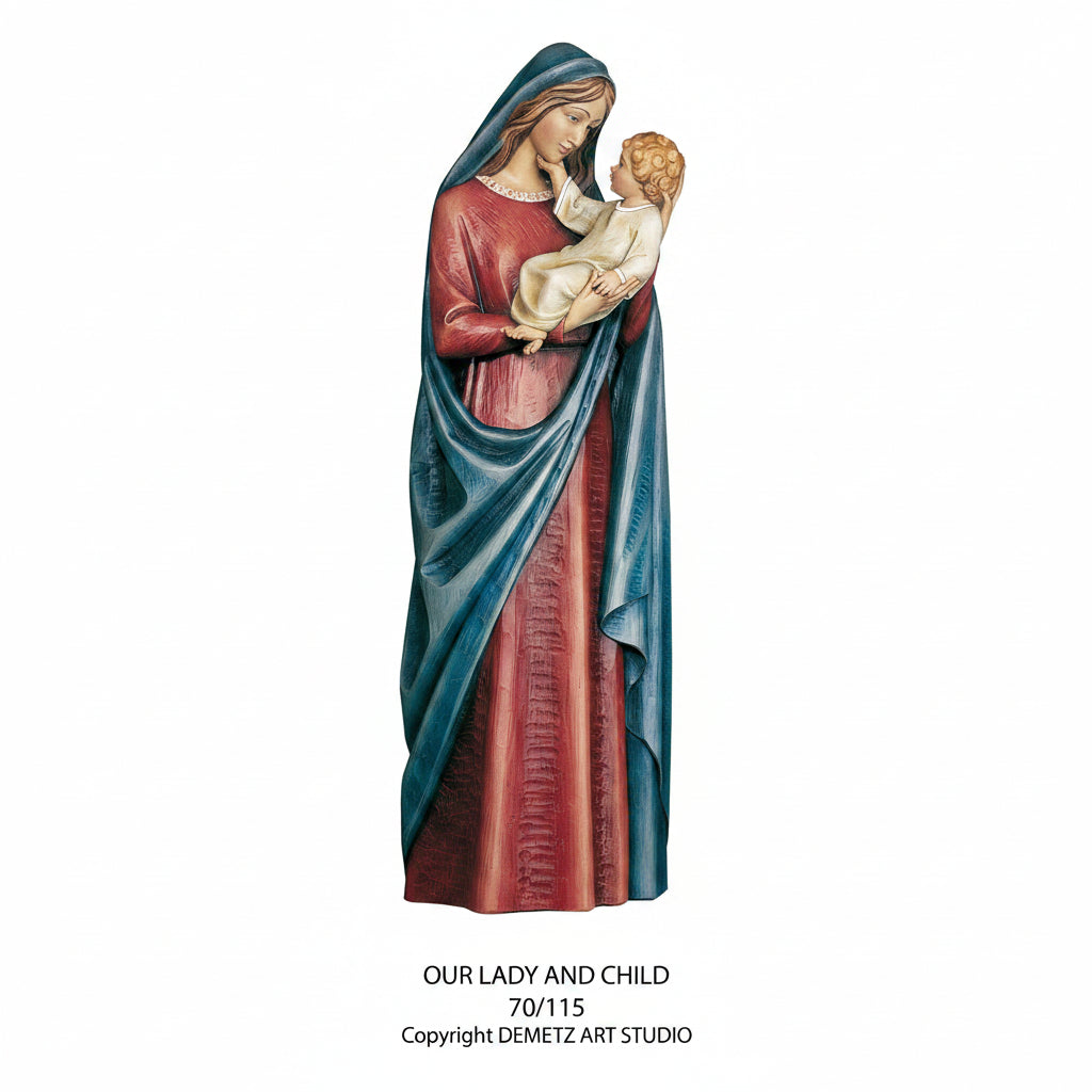 Wood Carved Statue of Mary, Our Lady with Child by Demetz (700/115)
