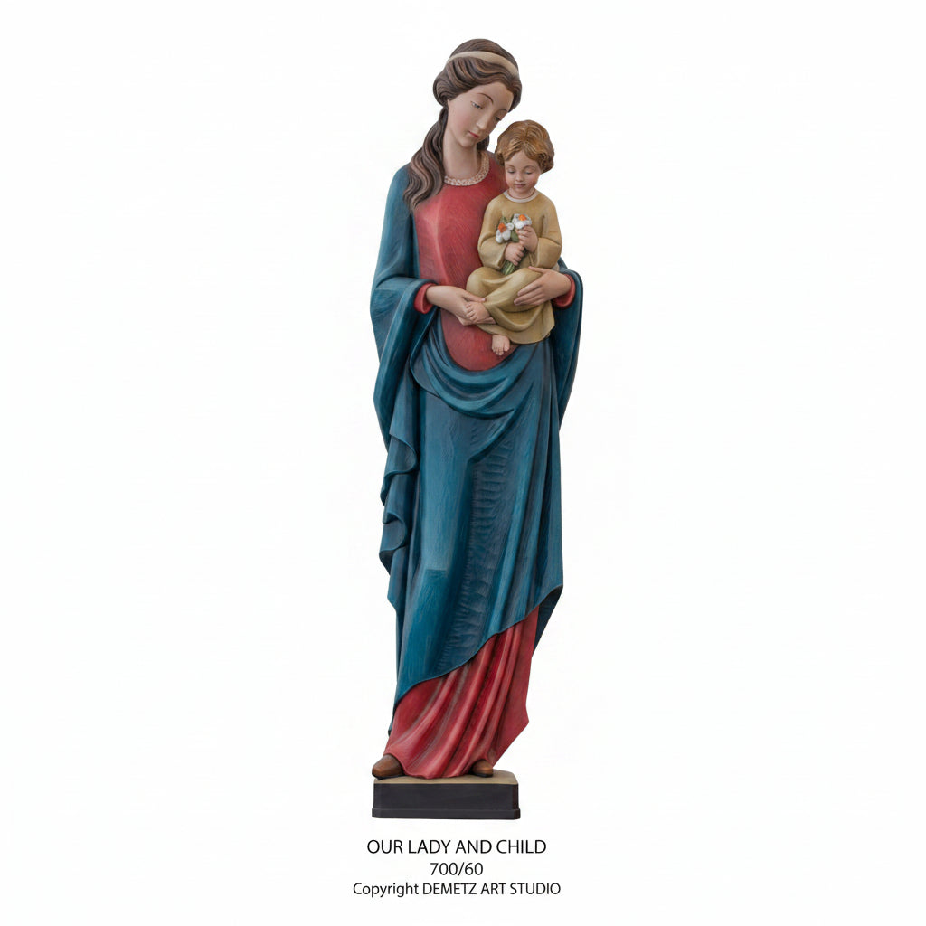 Wood Carved Statue of Mary, Our Lady with Child by Demetz (700/60)