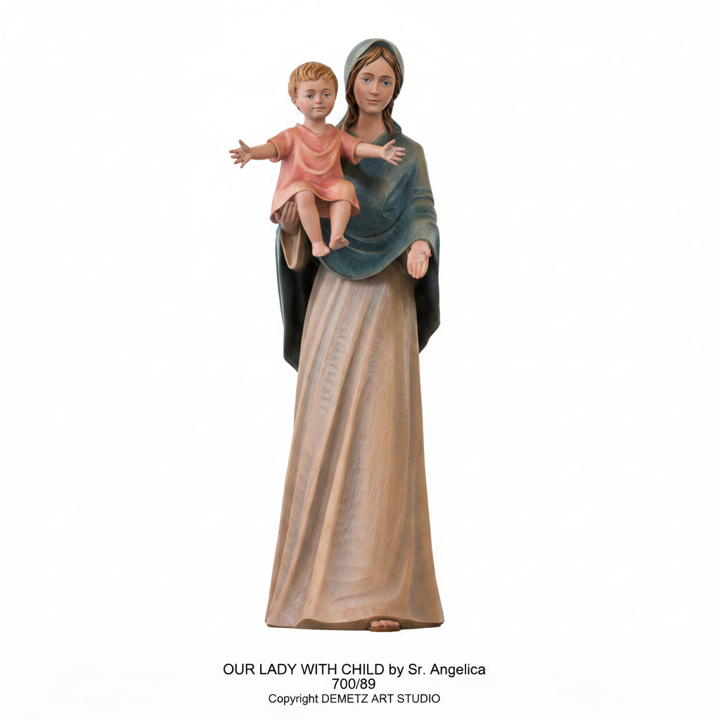 Wood Carved Statue of Mary, Our Lady of The Smile with Child by Demetz (700/89)
