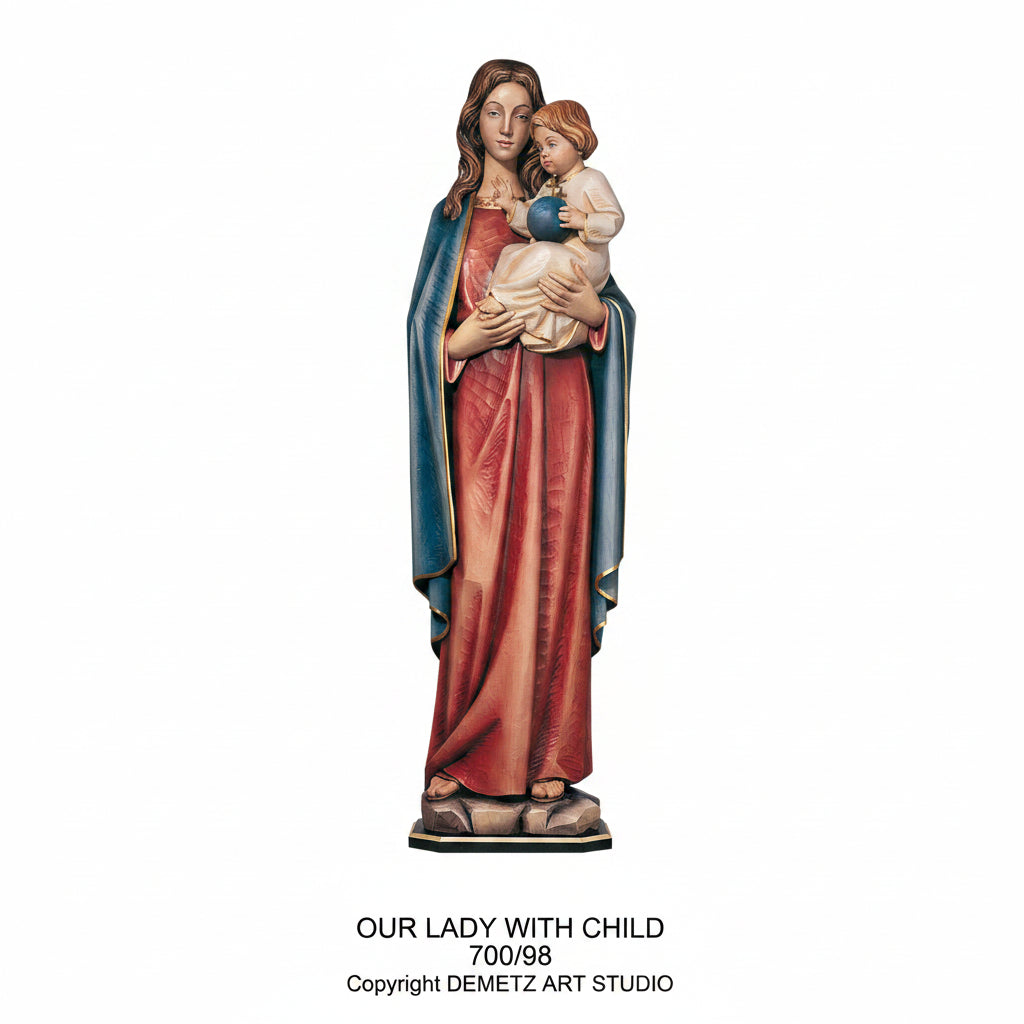Wood Carved Statue of Mary, Our Lady with Child by Demetz (700/98)