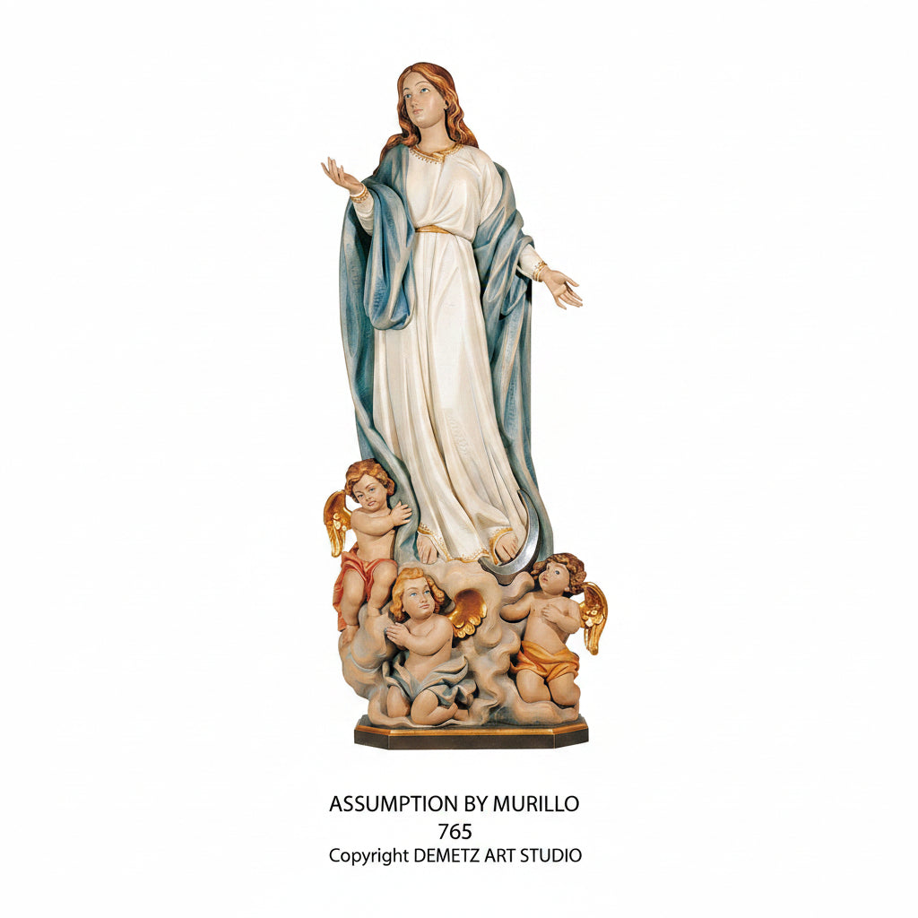Wood Carved Statue of Assumption By Murillo by Demetz (765)