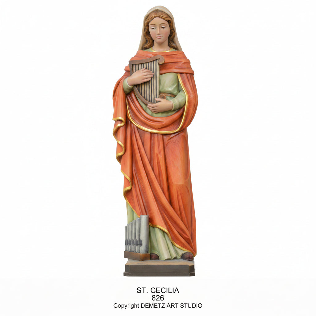 Wood Carved Statue of St. Cecilia by Demetz (826)