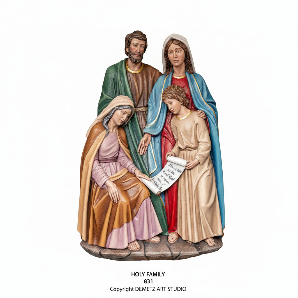 Wood Carved Statue of St. Ann with the Holy Family by Demetz (831)