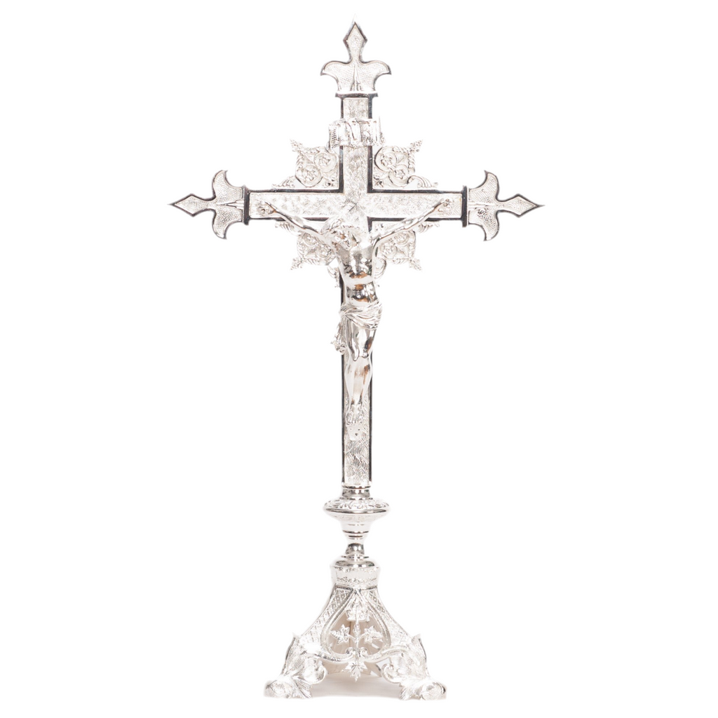 H-135ACSHS Silver Plated Altar Crucifix, SHORT