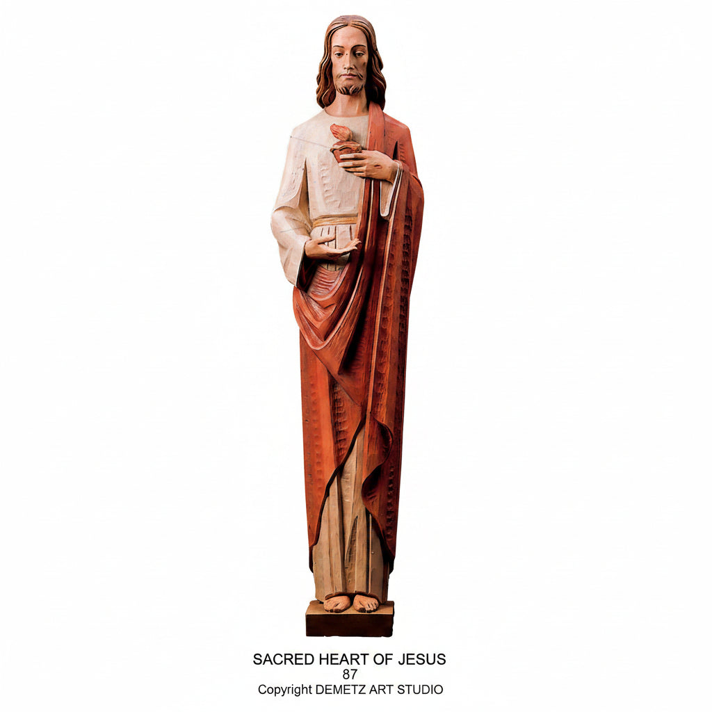 Wood Carved Statue of Sacred Heart of Jesus by Demetz (87)