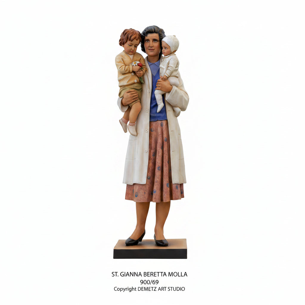 Wood Carved Statue of St. Gianna Beretta Molla with Children by Demetz (900/69)