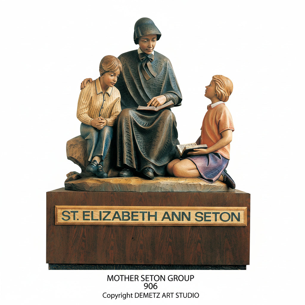 Wood Carved Statue of Mother Senton Group by Demetz (906)