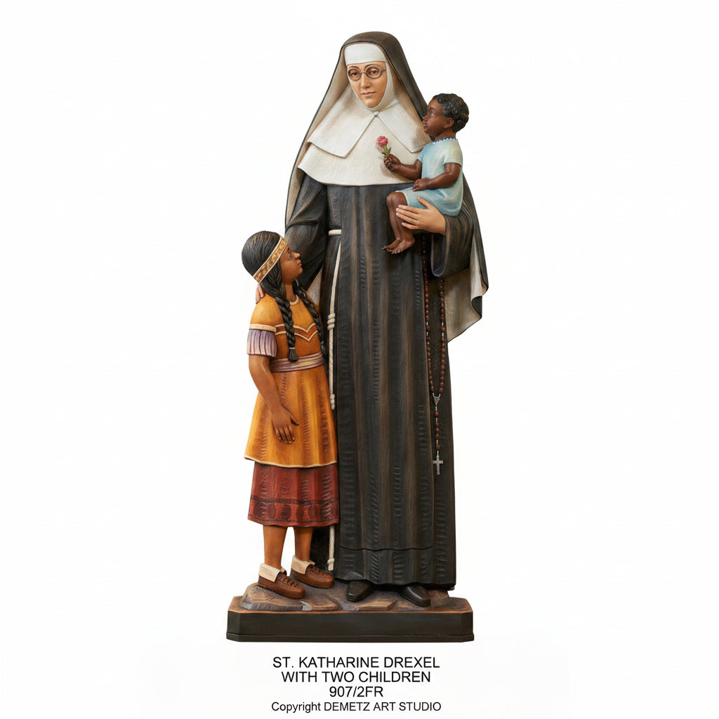 Wood Carved Statue of St. Katharine Drexel with Children by Demetz (907/2FR)