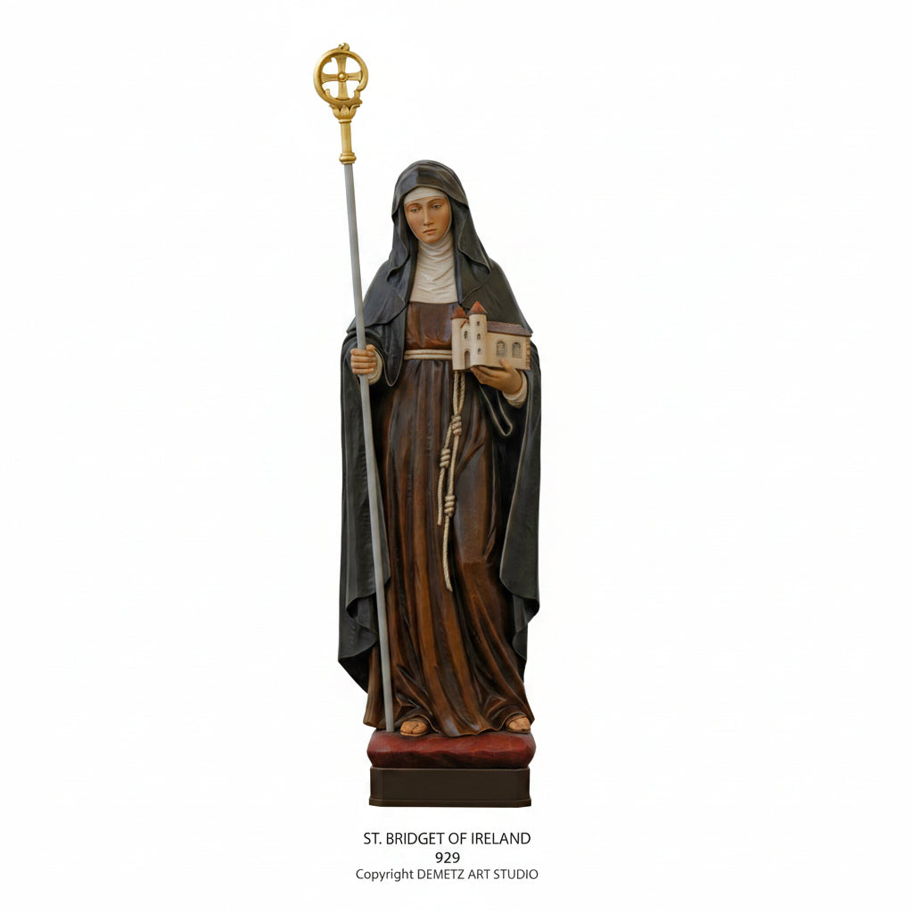 Wood Carved Statue of St. Brigid of Ireland by Demetz (929)