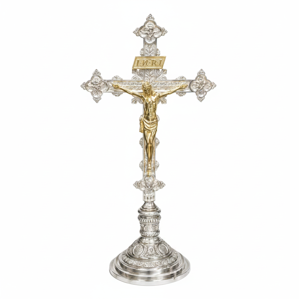 H-98ACSHS Short Silver Plated Altar Crucifix