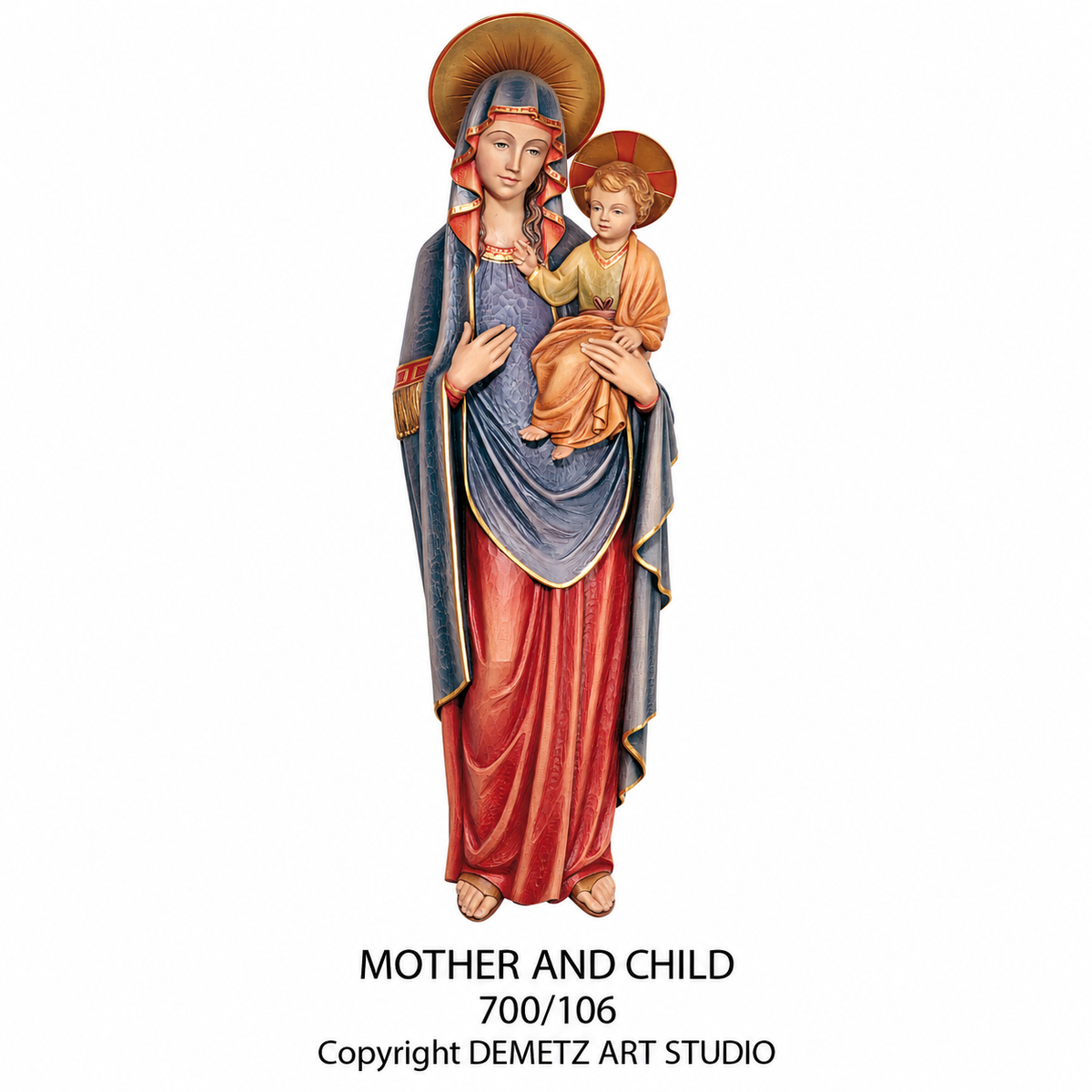 Wood Carved Statue of Our Lady with Child - 3/4 Relief by Demetz (700/106)