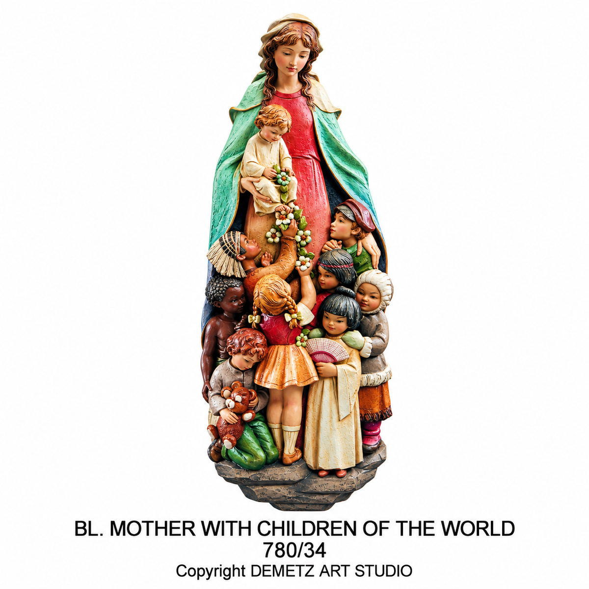 Wood Carved Statue of Our Lady with The Children of The World - High Relief by Demetz (780/34)