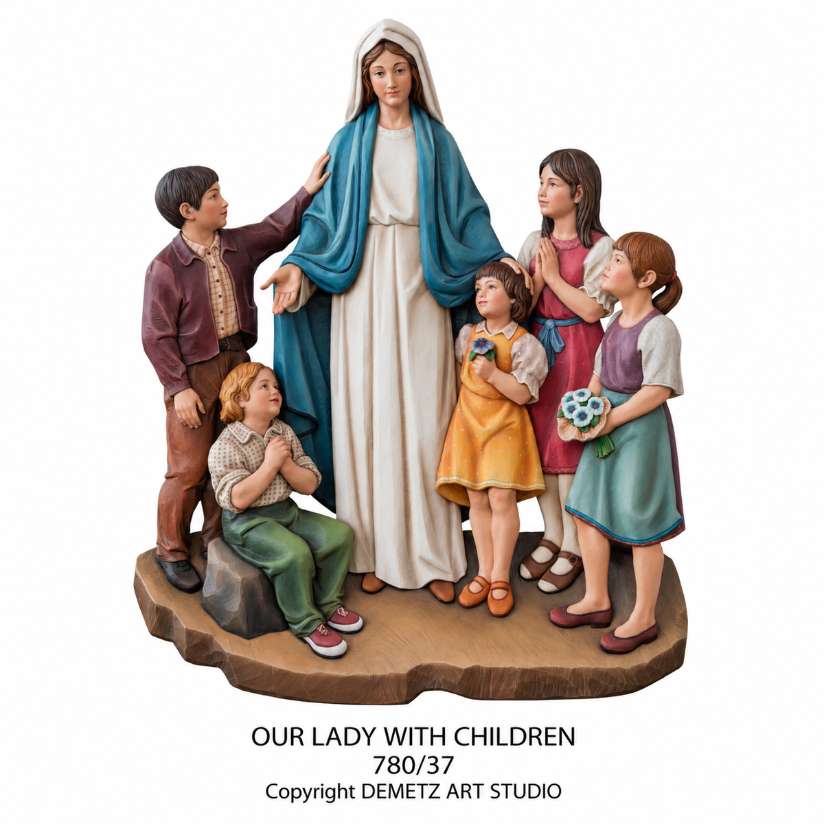 Wood Carved Statue of Our Lady with Children - 3/4 Relief by Demetz (780/37)