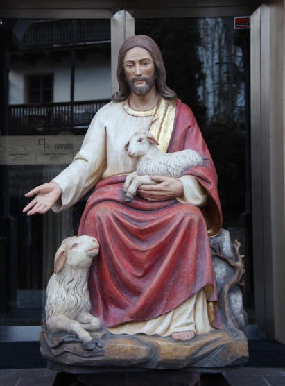 Wood Carved Statue of Jesus, The Good Shepherd (FSGS13)