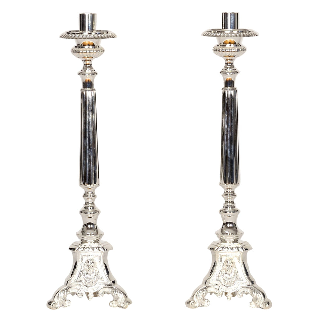 H-175S Silver Plated Holy Family Candlestick