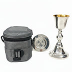 H-403S Silver Plated Baroque Travel Chalice, Paten and Case Set
