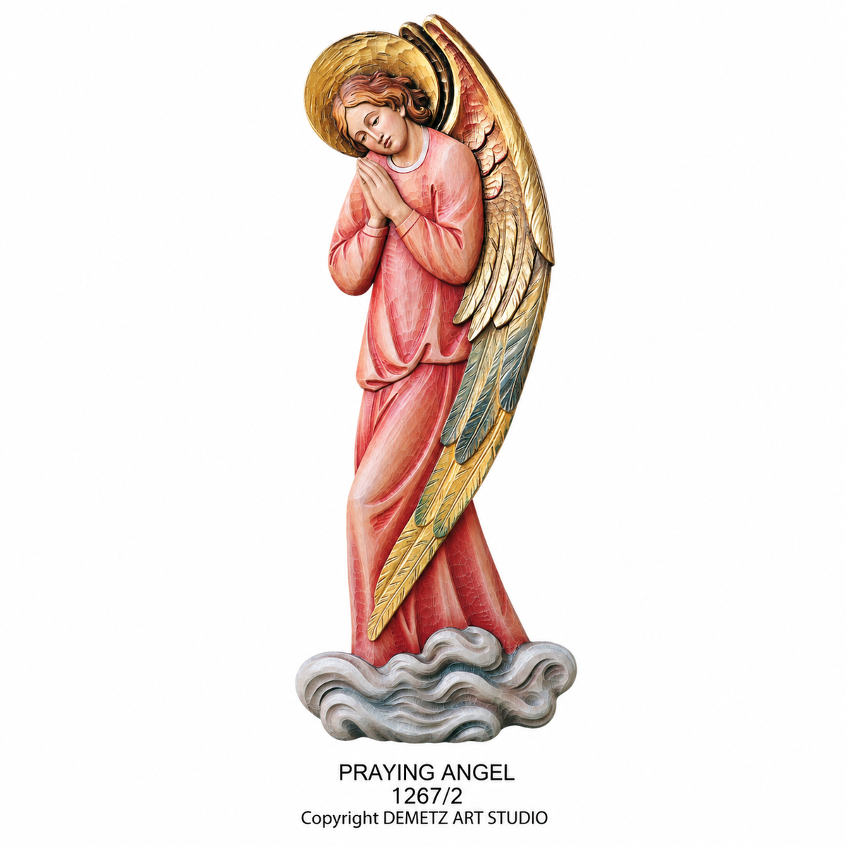 Wood Carved Statue of Praying Angel - High Relief by Demetz (1267/2)