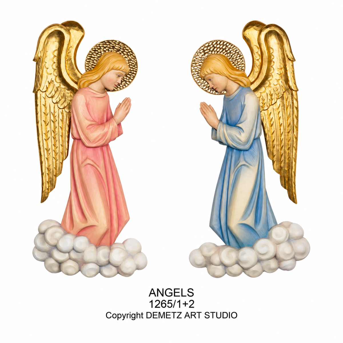 Wood Carved Statue of Praying Angel - High Relief by Demetz (1265/1+2)
