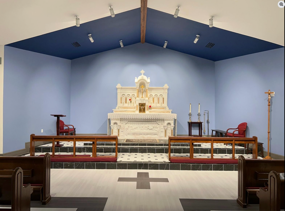 Custom marble high altar for a Traditional Latin Mass parish in Charlotte