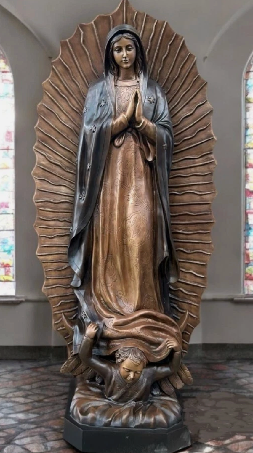 72" Our Lady of Gradalupe Bronze Statue, side view