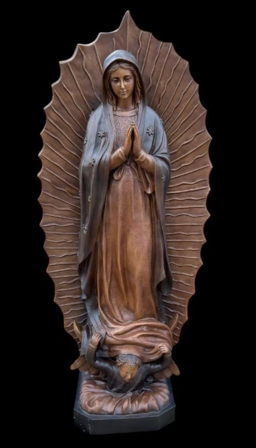 72" Our Lady of Gradalupe Bronze Statue, detail