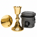 H-403G Gold Plated Baroque Travel Chalice, Paten and Case Set