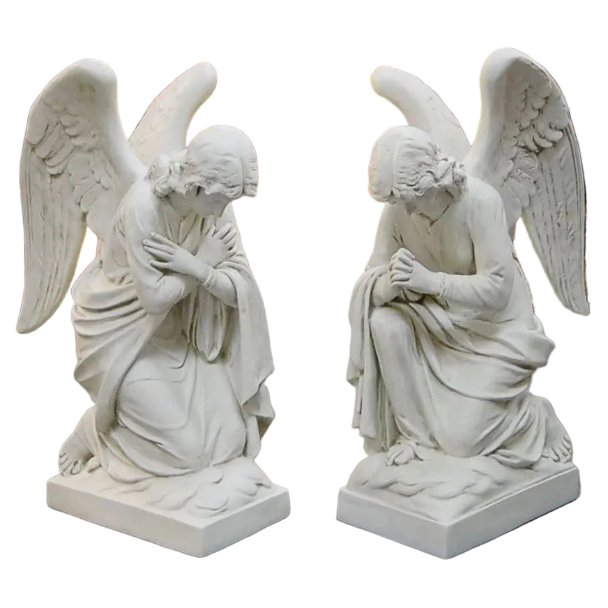 Pair of Fiberglass Kneeling Angels (Heads Down)