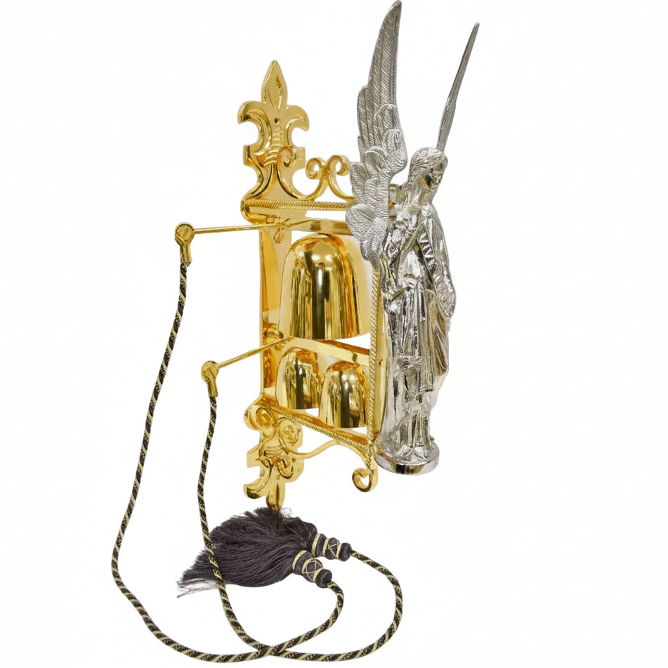 H-365GS Gold Plated Triple Sanctus Wall Bell with Standing Angel Figure