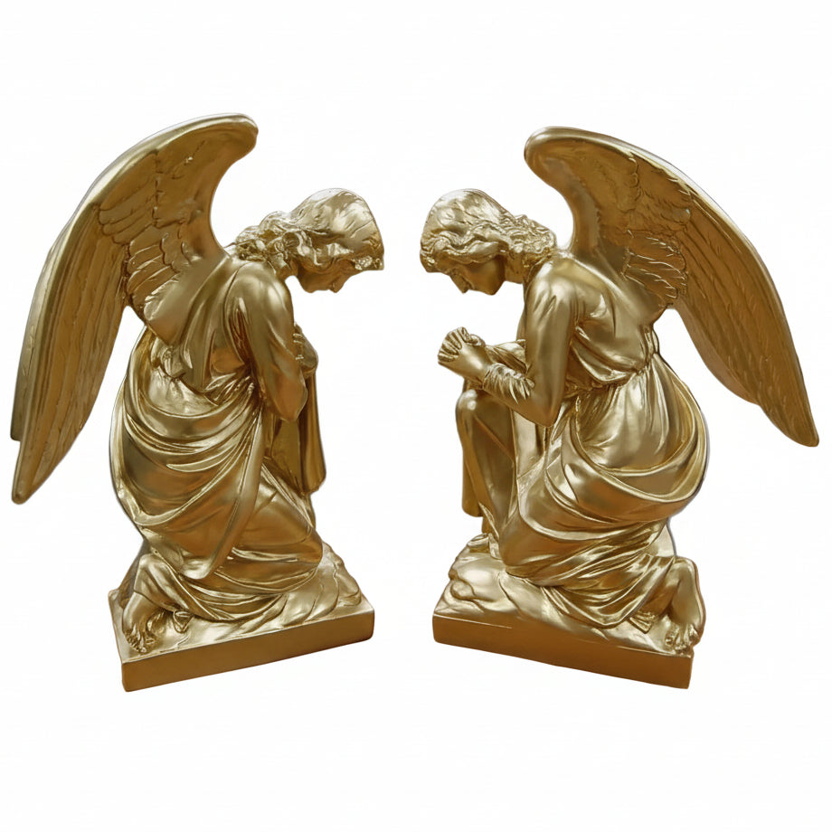 Pair of Fiberglass Kneeling Angels (Painted Gold)