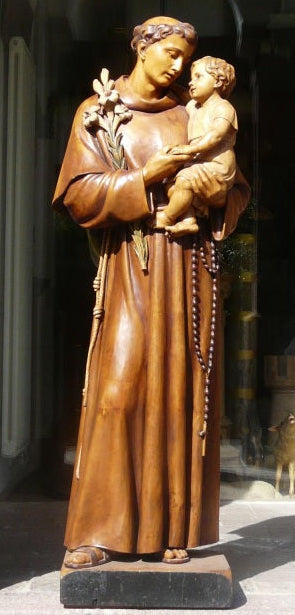 Wood Carved Statue of St. Anthony with Child