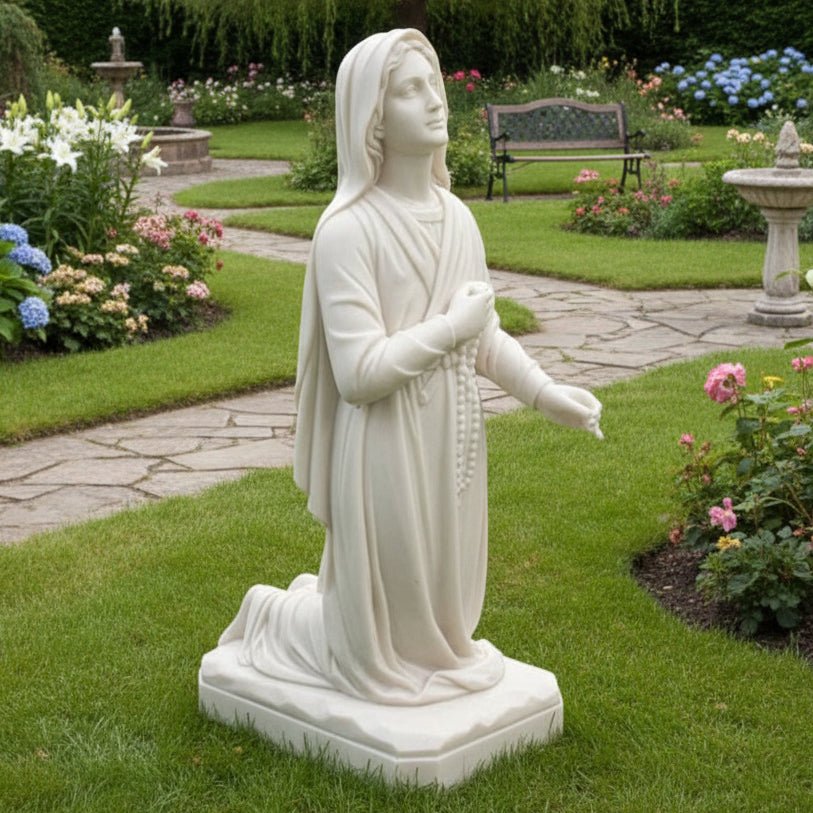 Carved Marble Statue of Bernadette Kneeling
