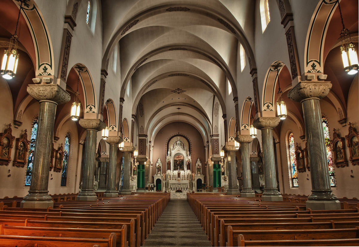 Nave and high altar inside St. Fidelis Church, the Cathedral of the Plains, Victoria, Kansas