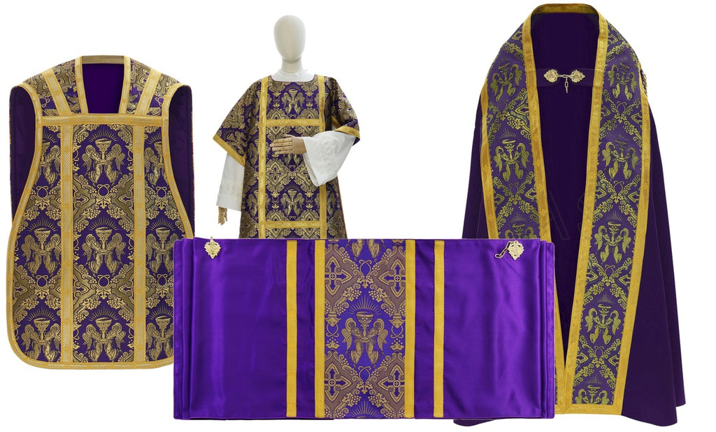 Roman High Mass Set in Silk Damask, violet