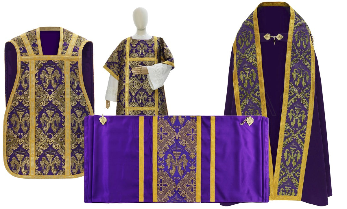 Roman High Mass Set in Silk Damask, violet