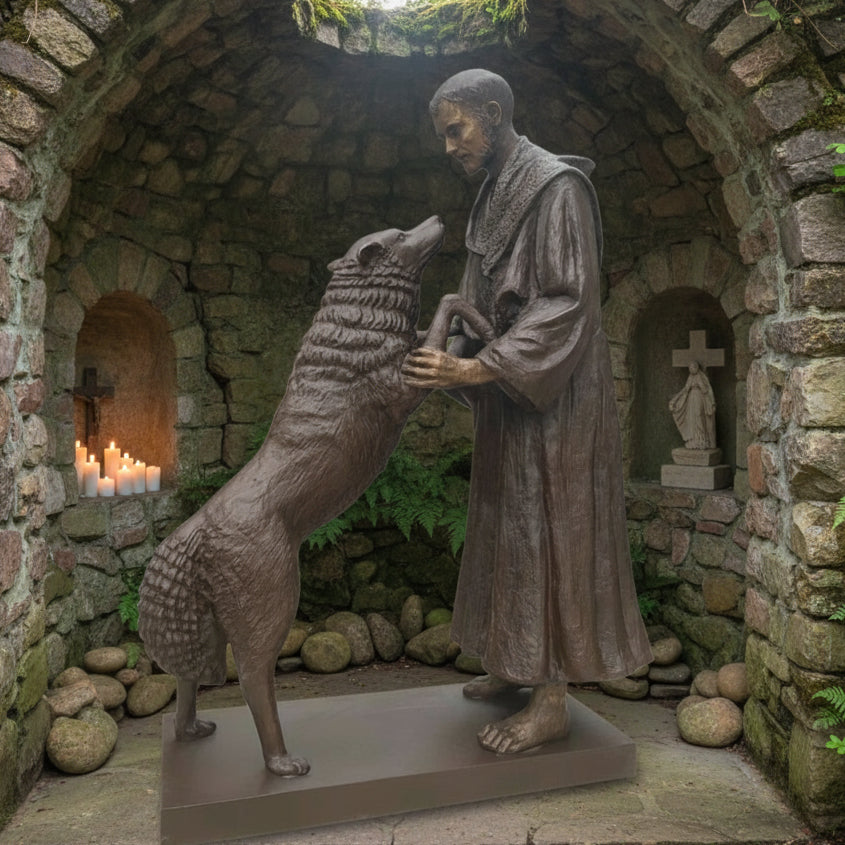 Bronze Statue of St. Francis with a Wolf