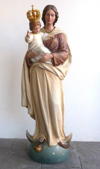 Wood Carved Statue of Madonna with Child (FSMC15)