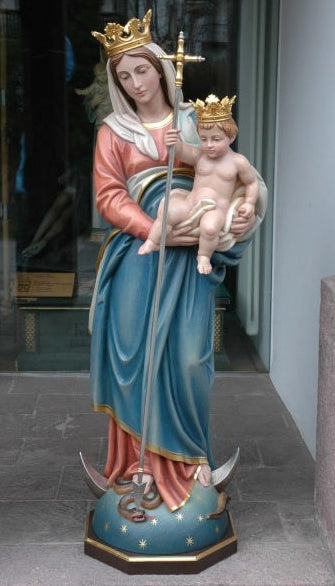 Wood Carved Statue of Madonna with Child (FSMC17)