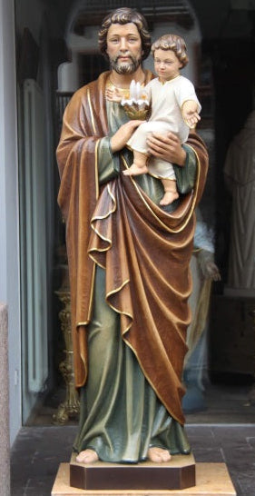 Wood Carved Statue of St. Joseph with Child (FSSJ02)