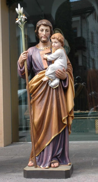 Wood Carved Statue of St. Joseph with Child (FSSJ04)