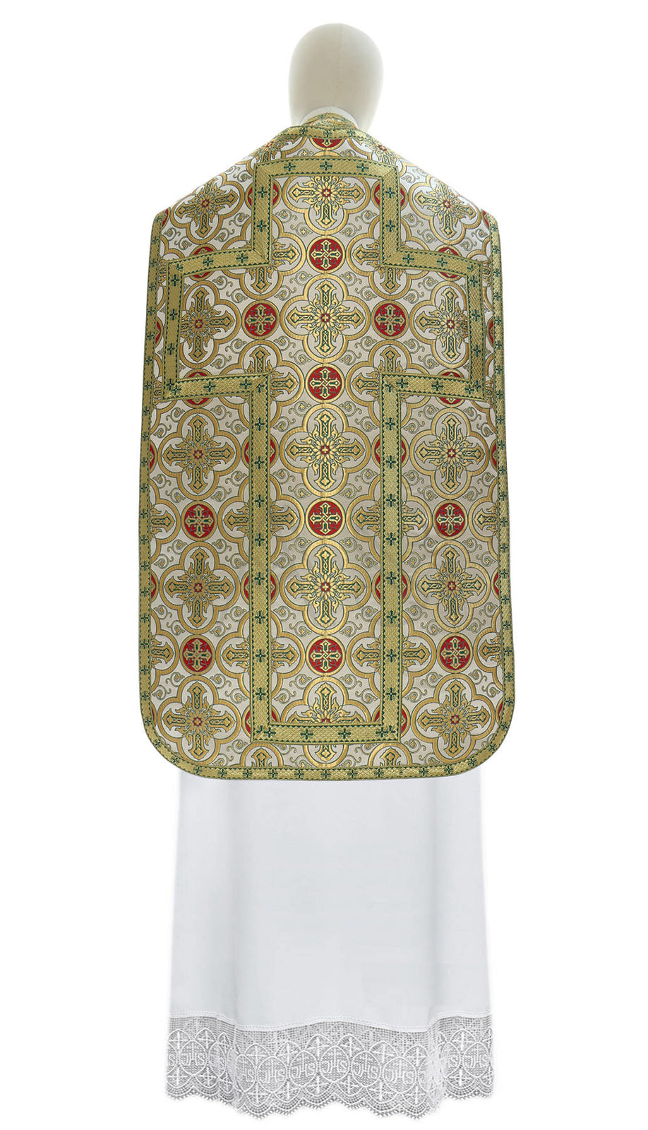 Green Roman chasuble with cross medallions, back