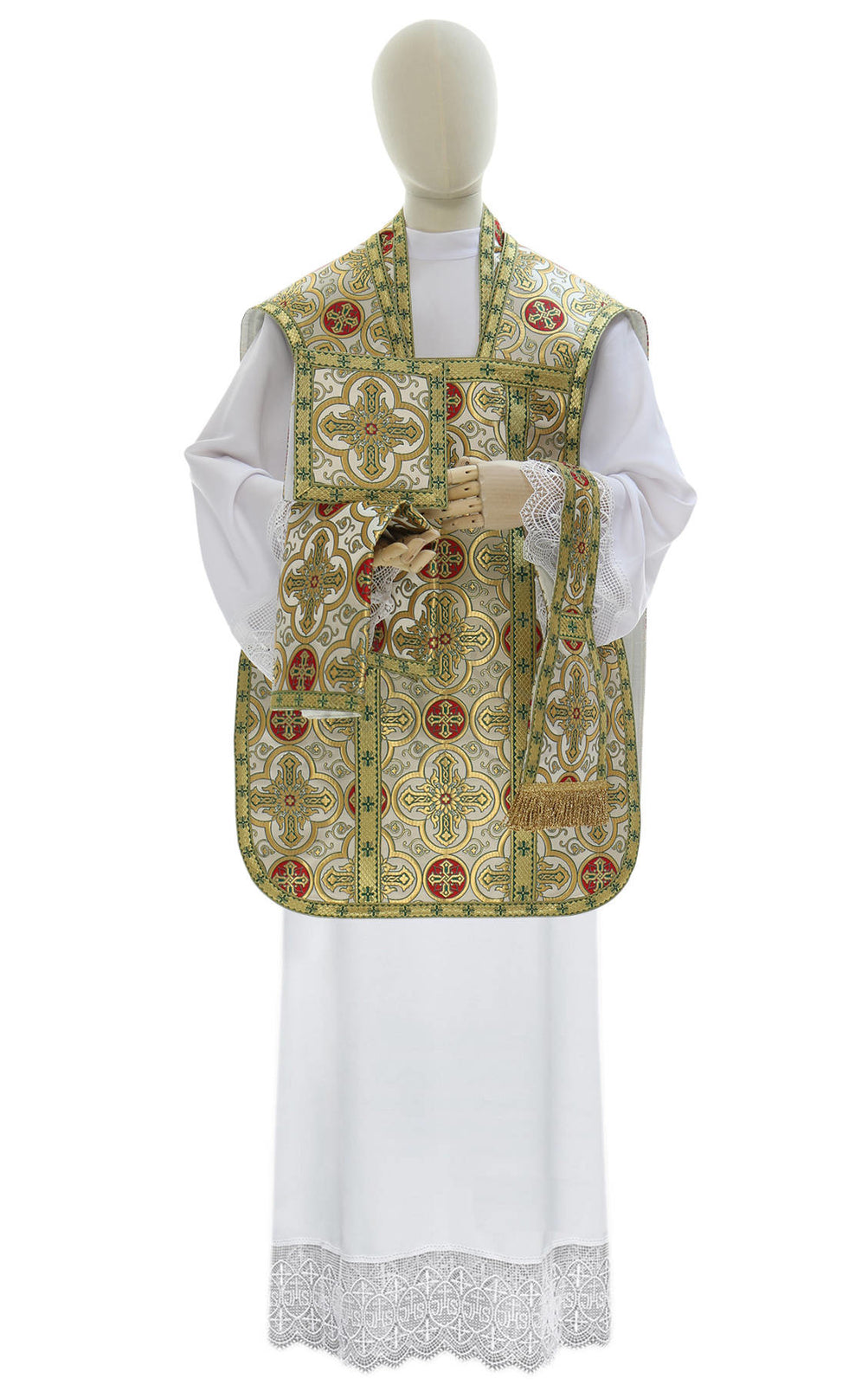 Green Roman chasuble with cross medallions, green, additional view
