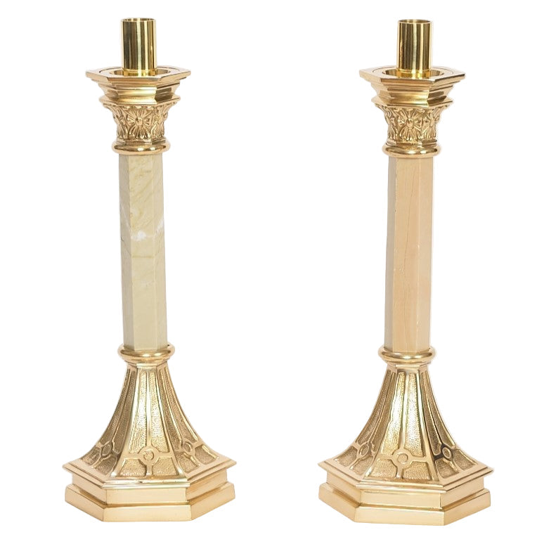 H-361 Marble and Brass Candlestick 12.5 Fynders Keepers