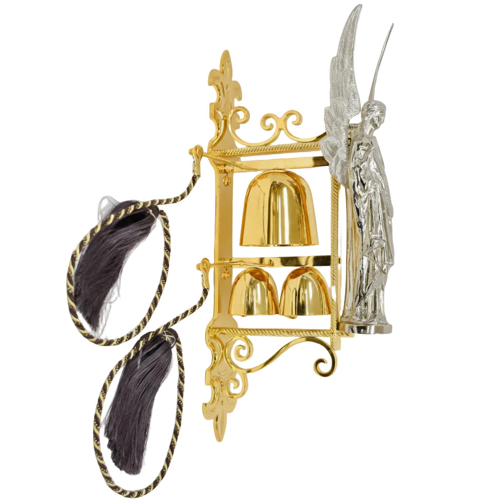 H-365GS Gold Plated Triple Sanctus Wall Bell with Standing Angel Figure
